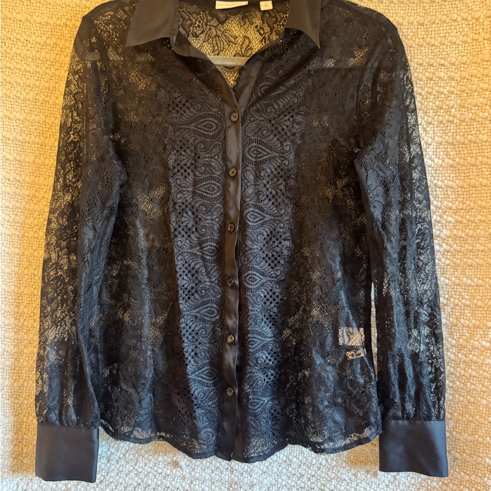 Eva Mendes for New York & Company Black Lace Button Down Shirt